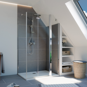 Lana Komfort Drehfalttür mit Festteil für Seitenwand/Badewannenseitenwand, Anschlag rechts