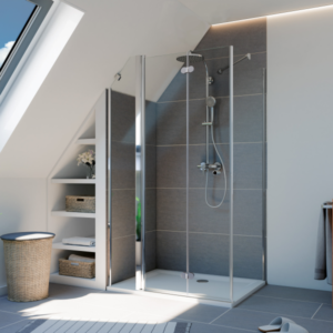 Lana Komfort Drehfalttür mit Festteil für Seitenwand/Badewannenseitenwand, Anschlag links