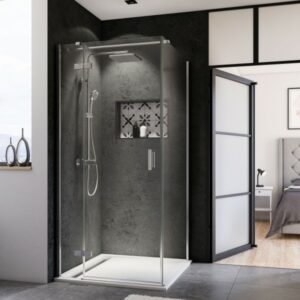 Norma Drehtür mit Festteil links für Seitenwand und Badewannenseitenwand