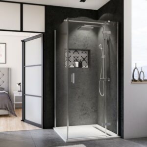 Norma Drehtür mit Festteil rechts für Seitenwand und Badewannenseitenwand