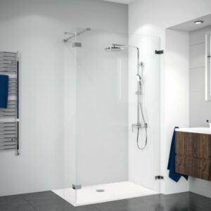 Norma Duschwand mit festem Element über Eck, rahmenlos, Wandwinkel innen